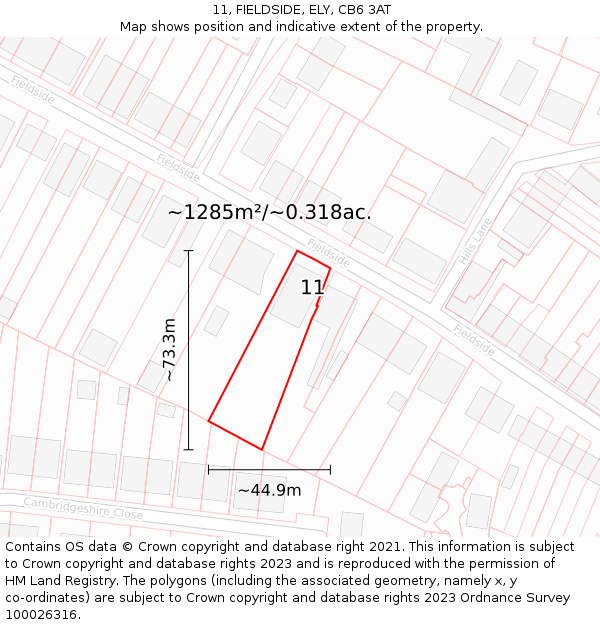 11, FIELDSIDE, ELY, CB6 3AT: Plot and title map