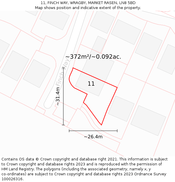 11, FINCH WAY, WRAGBY, MARKET RASEN, LN8 5BD: Plot and title map
