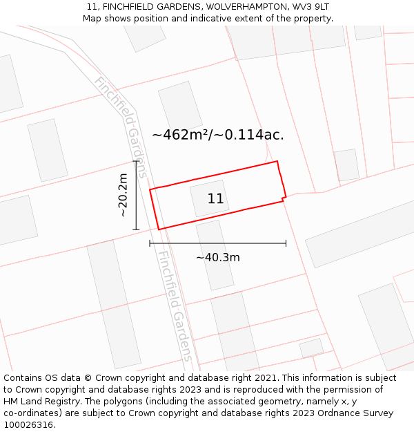 11, FINCHFIELD GARDENS, WOLVERHAMPTON, WV3 9LT: Plot and title map