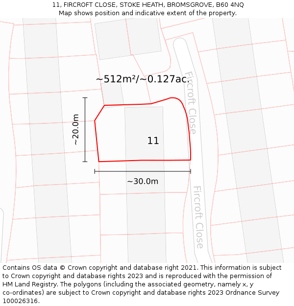 11, FIRCROFT CLOSE, STOKE HEATH, BROMSGROVE, B60 4NQ: Plot and title map