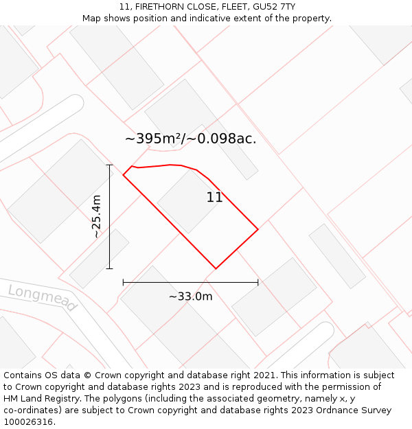 11, FIRETHORN CLOSE, FLEET, GU52 7TY: Plot and title map