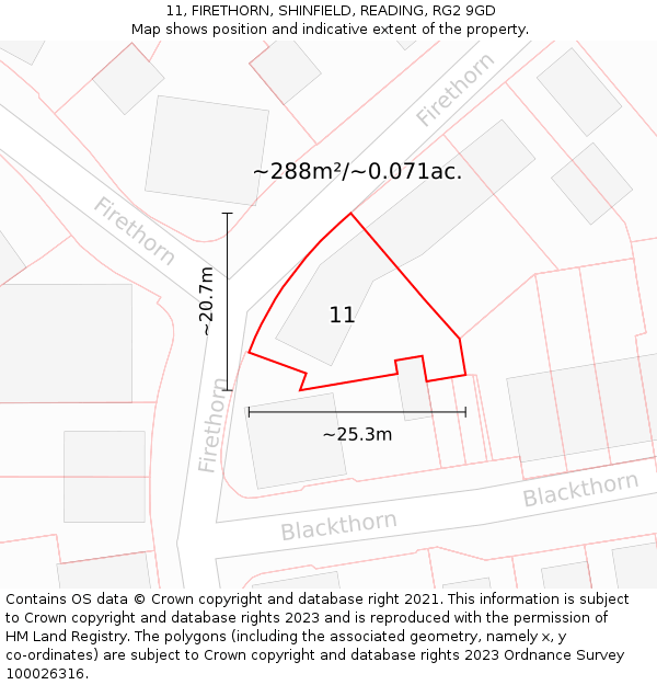11, FIRETHORN, SHINFIELD, READING, RG2 9GD: Plot and title map
