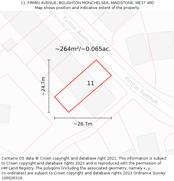 11, FIRMIN AVENUE, BOUGHTON MONCHELSEA, MAIDSTONE, ME17 4RD: Plot and title map