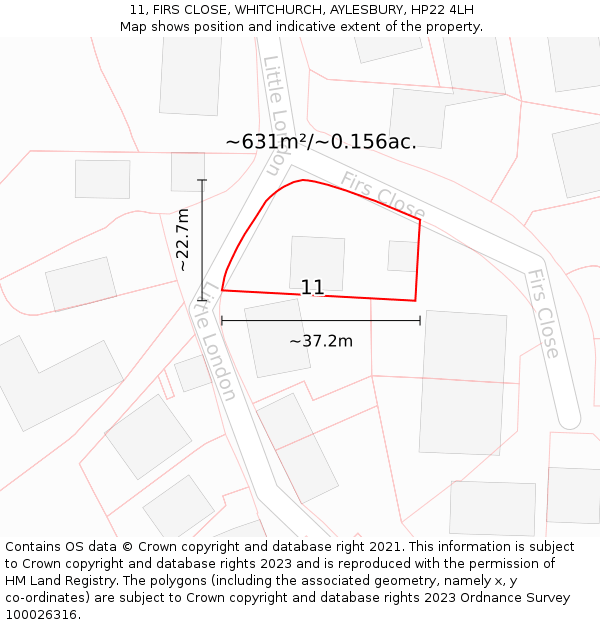 11, FIRS CLOSE, WHITCHURCH, AYLESBURY, HP22 4LH: Plot and title map