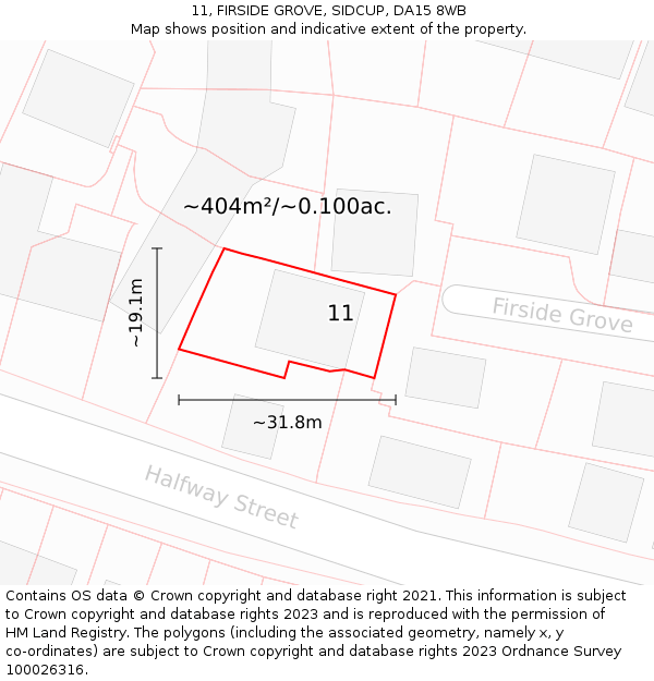 11, FIRSIDE GROVE, SIDCUP, DA15 8WB: Plot and title map