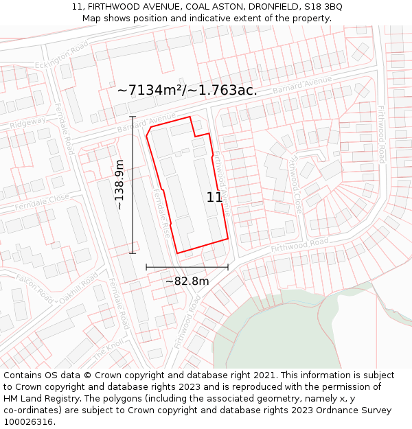 11, FIRTHWOOD AVENUE, COAL ASTON, DRONFIELD, S18 3BQ: Plot and title map