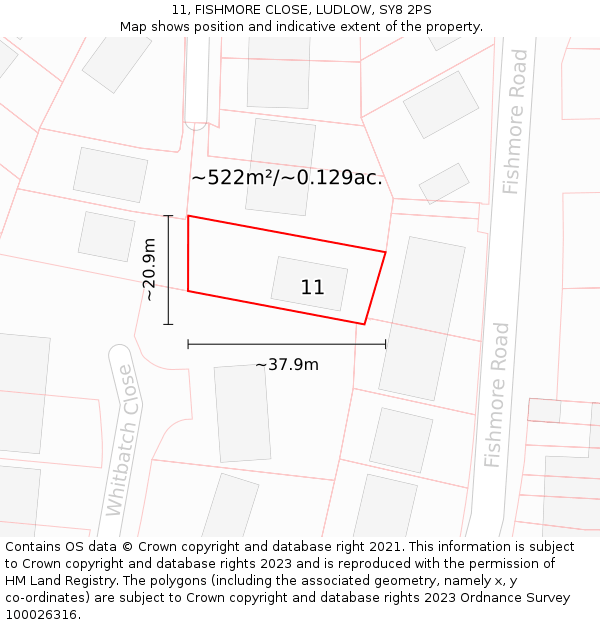11, FISHMORE CLOSE, LUDLOW, SY8 2PS: Plot and title map