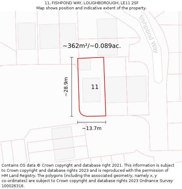 11, FISHPOND WAY, LOUGHBOROUGH, LE11 2SF: Plot and title map