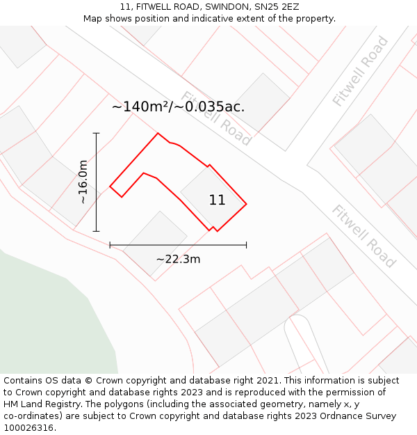 11, FITWELL ROAD, SWINDON, SN25 2EZ: Plot and title map