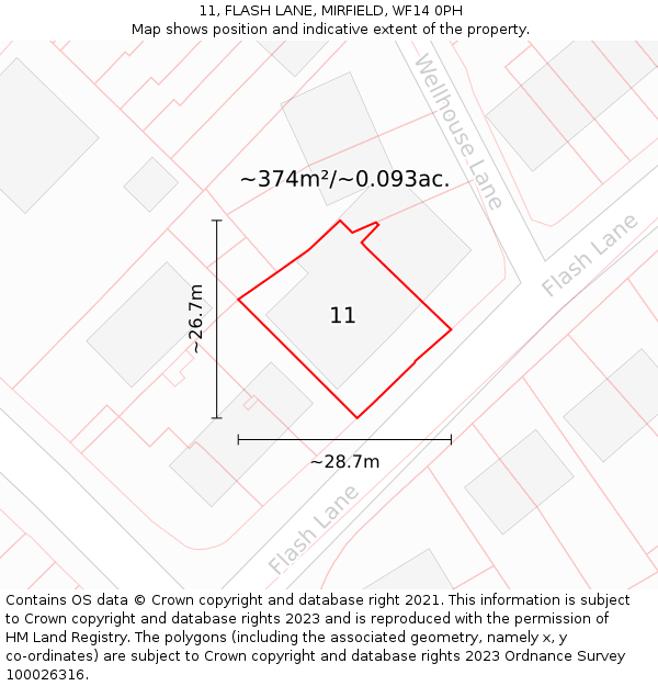 11, FLASH LANE, MIRFIELD, WF14 0PH: Plot and title map
