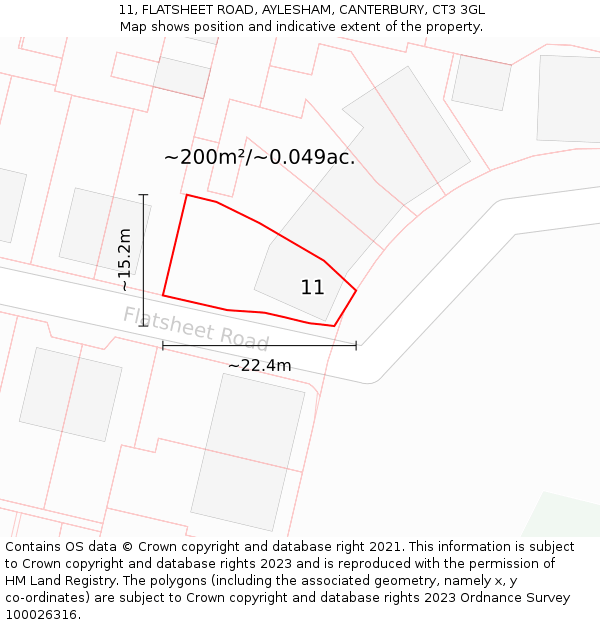 11, FLATSHEET ROAD, AYLESHAM, CANTERBURY, CT3 3GL: Plot and title map