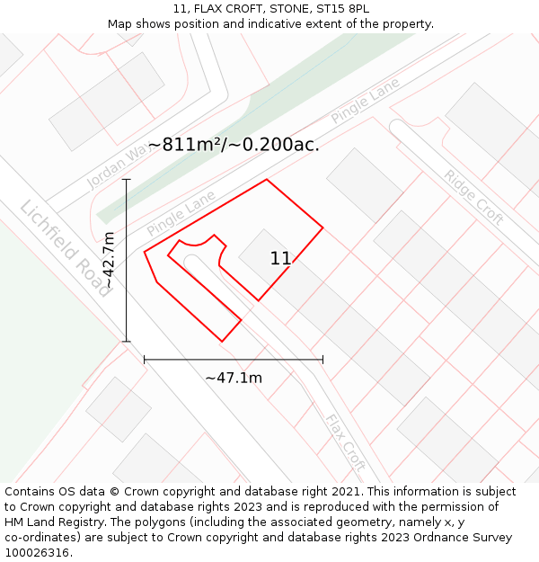 11, FLAX CROFT, STONE, ST15 8PL: Plot and title map