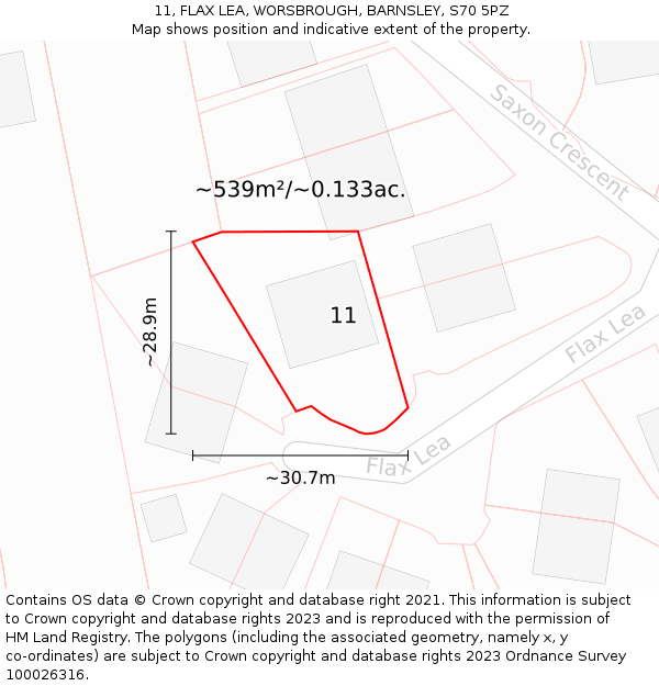 11, FLAX LEA, WORSBROUGH, BARNSLEY, S70 5PZ: Plot and title map