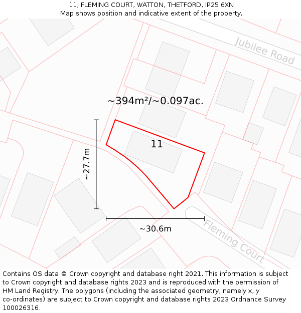 11, FLEMING COURT, WATTON, THETFORD, IP25 6XN: Plot and title map