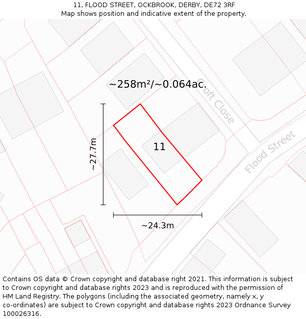 11, FLOOD STREET, OCKBROOK, DERBY, DE72 3RF: Plot and title map