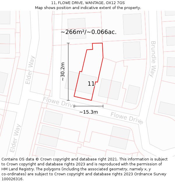 11, FLOWE DRIVE, WANTAGE, OX12 7GS: Plot and title map