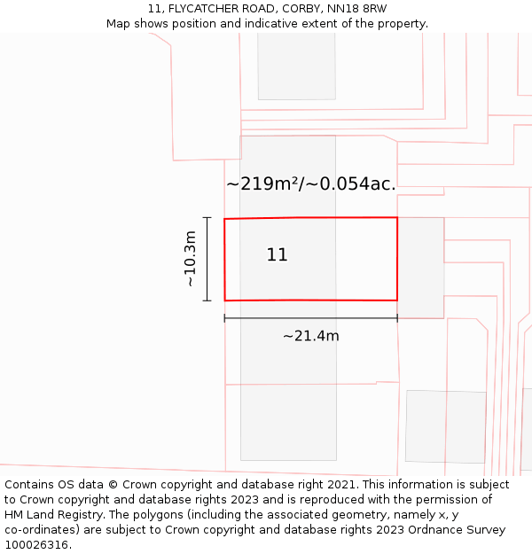 11, FLYCATCHER ROAD, CORBY, NN18 8RW: Plot and title map