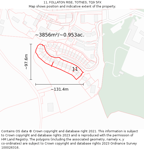 11, FOLLATON RISE, TOTNES, TQ9 5FX: Plot and title map