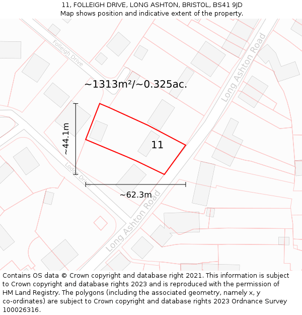 11, FOLLEIGH DRIVE, LONG ASHTON, BRISTOL, BS41 9JD: Plot and title map