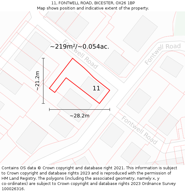 11, FONTWELL ROAD, BICESTER, OX26 1BP: Plot and title map