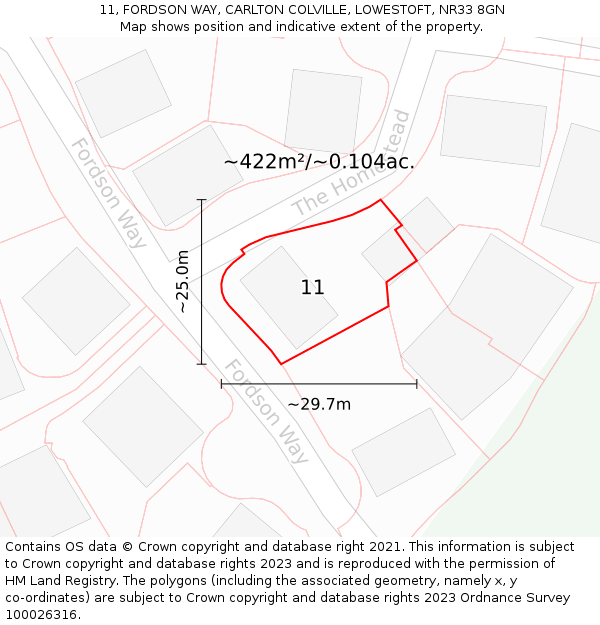 11, FORDSON WAY, CARLTON COLVILLE, LOWESTOFT, NR33 8GN: Plot and title map