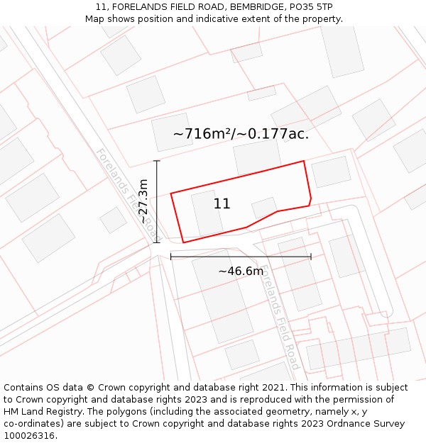 11, FORELANDS FIELD ROAD, BEMBRIDGE, PO35 5TP: Plot and title map