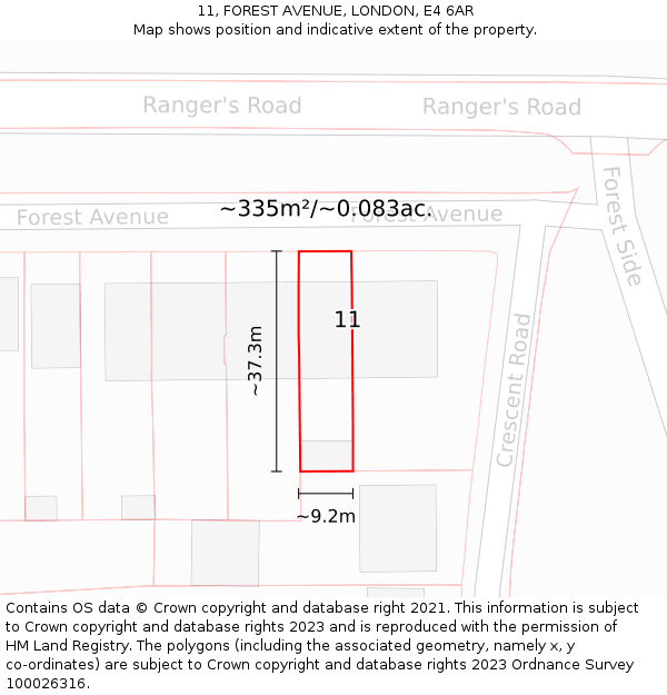 11, FOREST AVENUE, LONDON, E4 6AR: Plot and title map