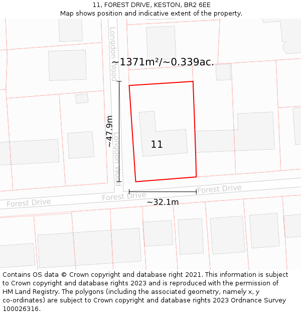 11, FOREST DRIVE, KESTON, BR2 6EE: Plot and title map