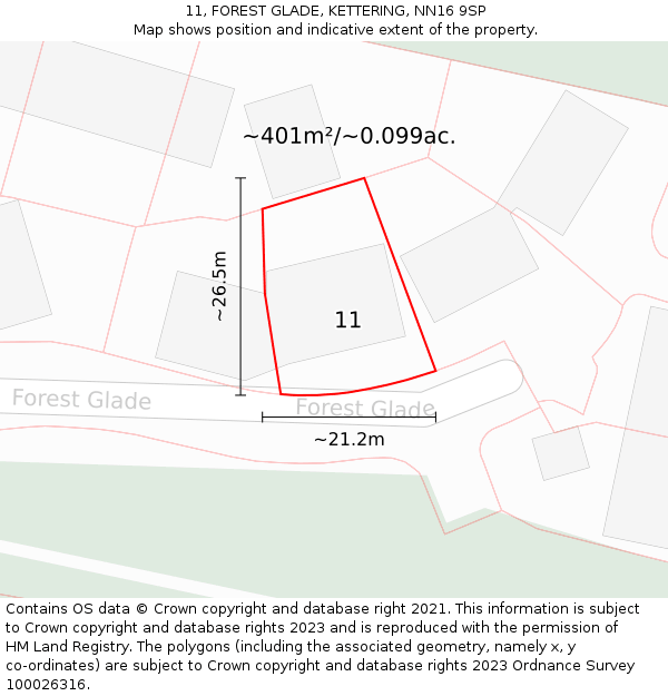 11, FOREST GLADE, KETTERING, NN16 9SP: Plot and title map