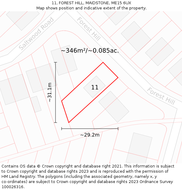 11, FOREST HILL, MAIDSTONE, ME15 6UX: Plot and title map