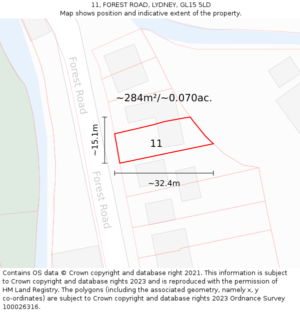 11, FOREST ROAD, LYDNEY, GL15 5LD: Plot and title map