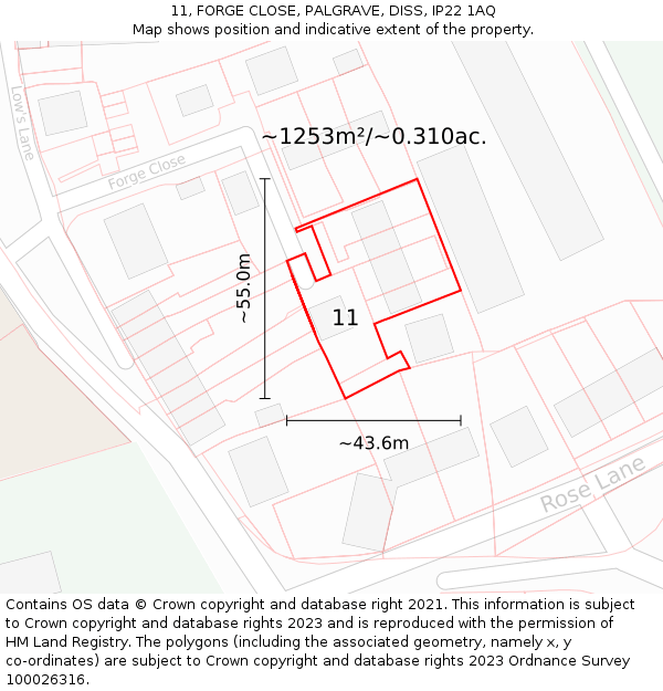 11, FORGE CLOSE, PALGRAVE, DISS, IP22 1AQ: Plot and title map
