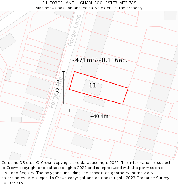 11, FORGE LANE, HIGHAM, ROCHESTER, ME3 7AS: Plot and title map