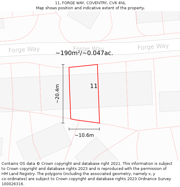 11, FORGE WAY, COVENTRY, CV6 4NL: Plot and title map