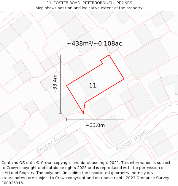 11, FOSTER ROAD, PETERBOROUGH, PE2 9RS: Plot and title map