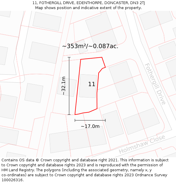 11, FOTHERGILL DRIVE, EDENTHORPE, DONCASTER, DN3 2TJ: Plot and title map