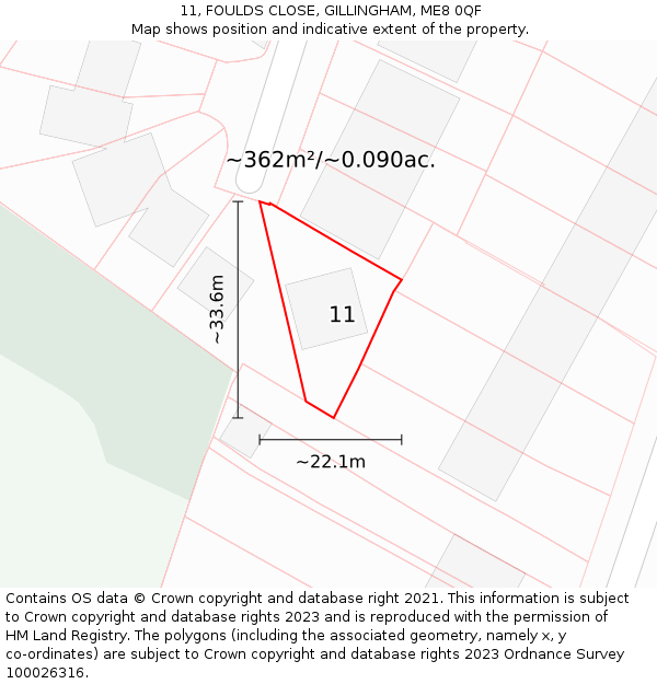 11, FOULDS CLOSE, GILLINGHAM, ME8 0QF: Plot and title map