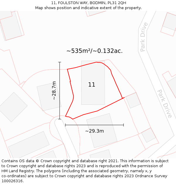 11, FOULSTON WAY, BODMIN, PL31 2QH: Plot and title map