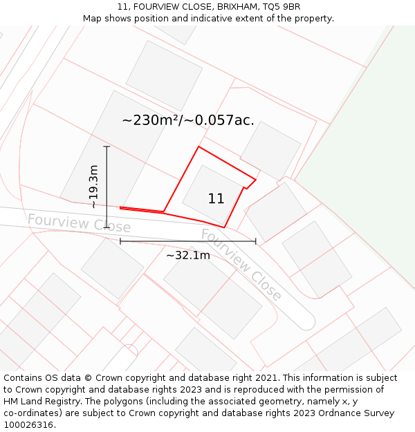11, FOURVIEW CLOSE, BRIXHAM, TQ5 9BR: Plot and title map