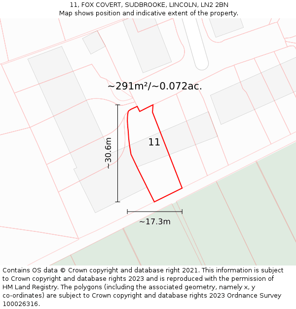11, FOX COVERT, SUDBROOKE, LINCOLN, LN2 2BN: Plot and title map