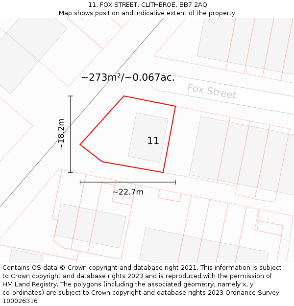 11, FOX STREET, CLITHEROE, BB7 2AQ: Plot and title map