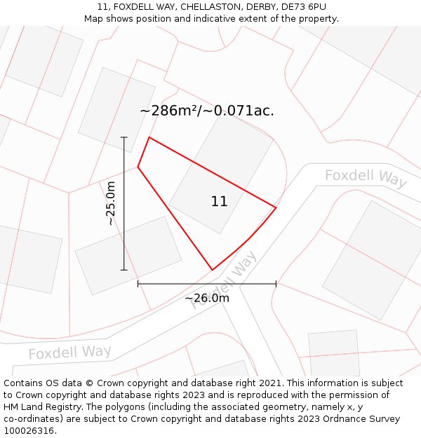 11, FOXDELL WAY, CHELLASTON, DERBY, DE73 6PU: Plot and title map