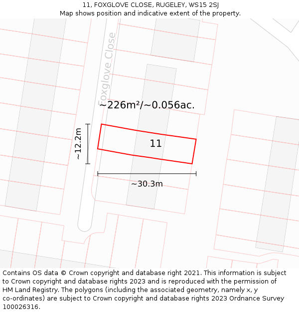 11, FOXGLOVE CLOSE, RUGELEY, WS15 2SJ: Plot and title map