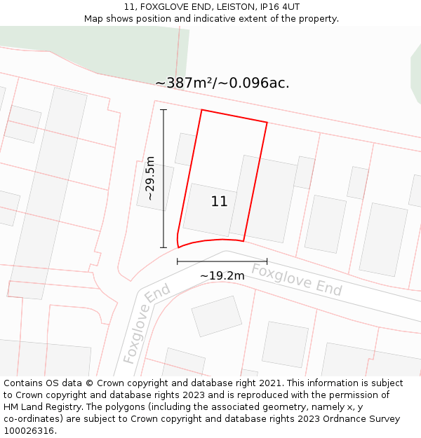 11, FOXGLOVE END, LEISTON, IP16 4UT: Plot and title map
