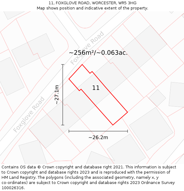 11, FOXGLOVE ROAD, WORCESTER, WR5 3HG: Plot and title map
