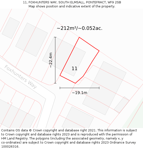 11, FOXHUNTERS WAY, SOUTH ELMSALL, PONTEFRACT, WF9 2SB: Plot and title map