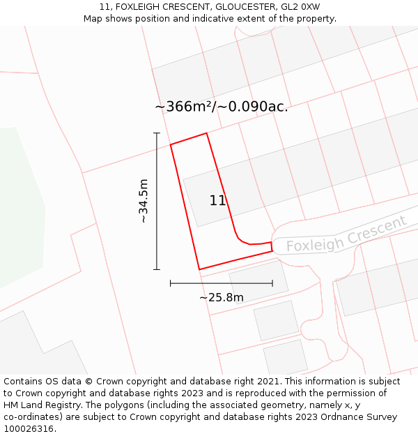 11, FOXLEIGH CRESCENT, GLOUCESTER, GL2 0XW: Plot and title map