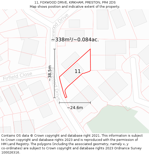 11, FOXWOOD DRIVE, KIRKHAM, PRESTON, PR4 2DS: Plot and title map