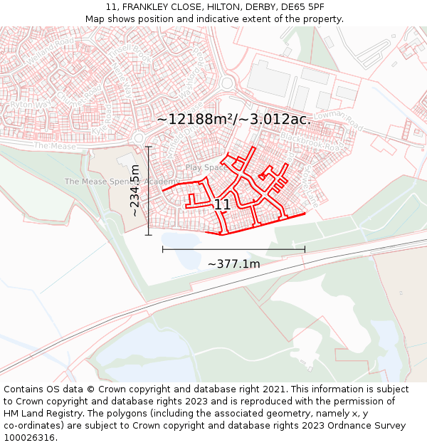 11, FRANKLEY CLOSE, HILTON, DERBY, DE65 5PF: Plot and title map