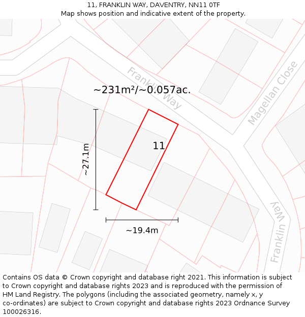 11, FRANKLIN WAY, DAVENTRY, NN11 0TF: Plot and title map